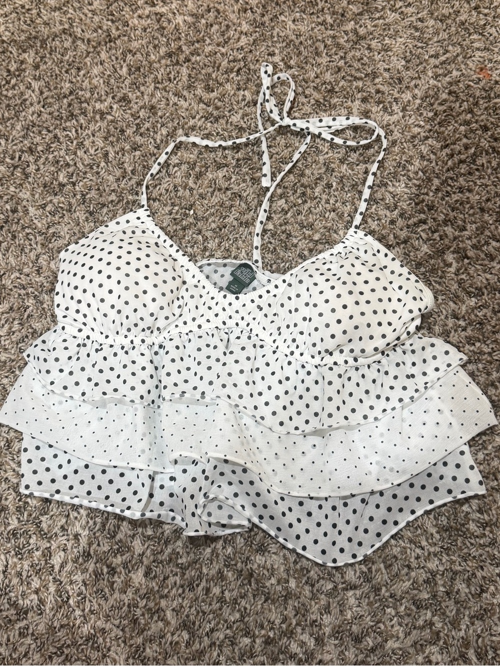 wild fable White and Black Polka Dot Ruffled Crop Top